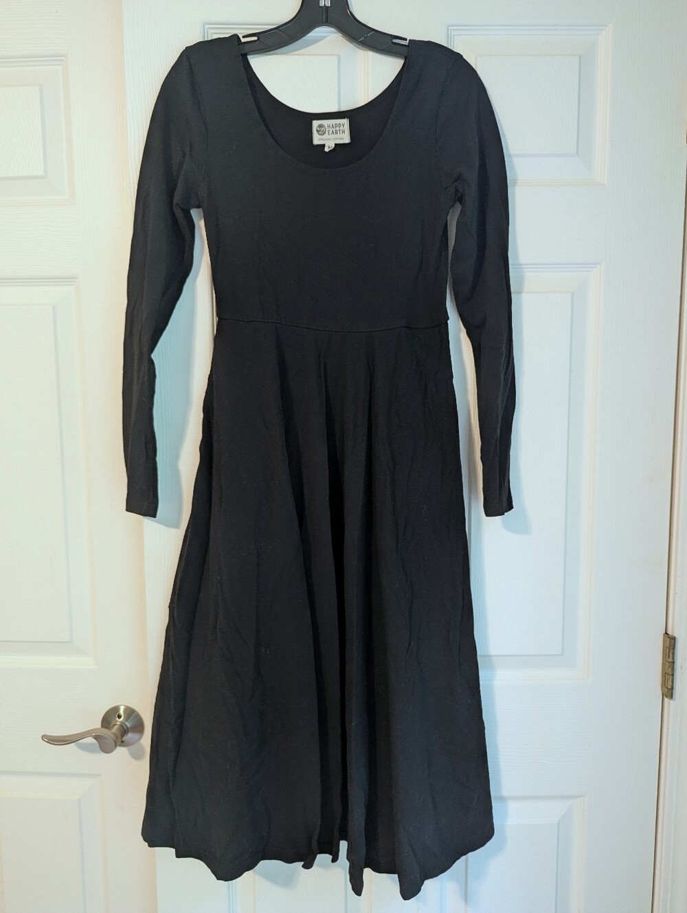 Happy Earth Organic Cotton Long Sleeve Dress, Size M, Black 🖤